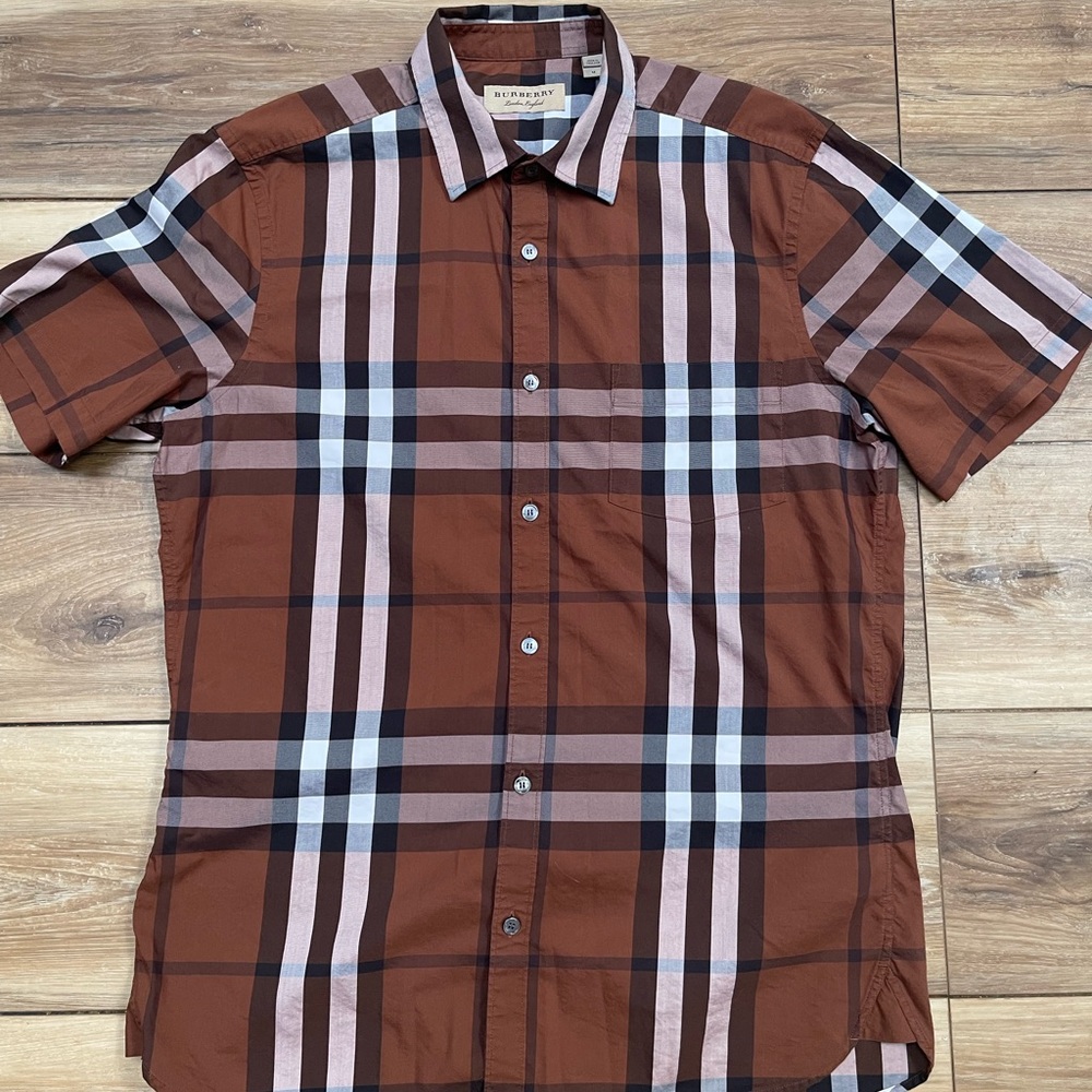 Burberry Brown Plaid Casual Button Down Shirt